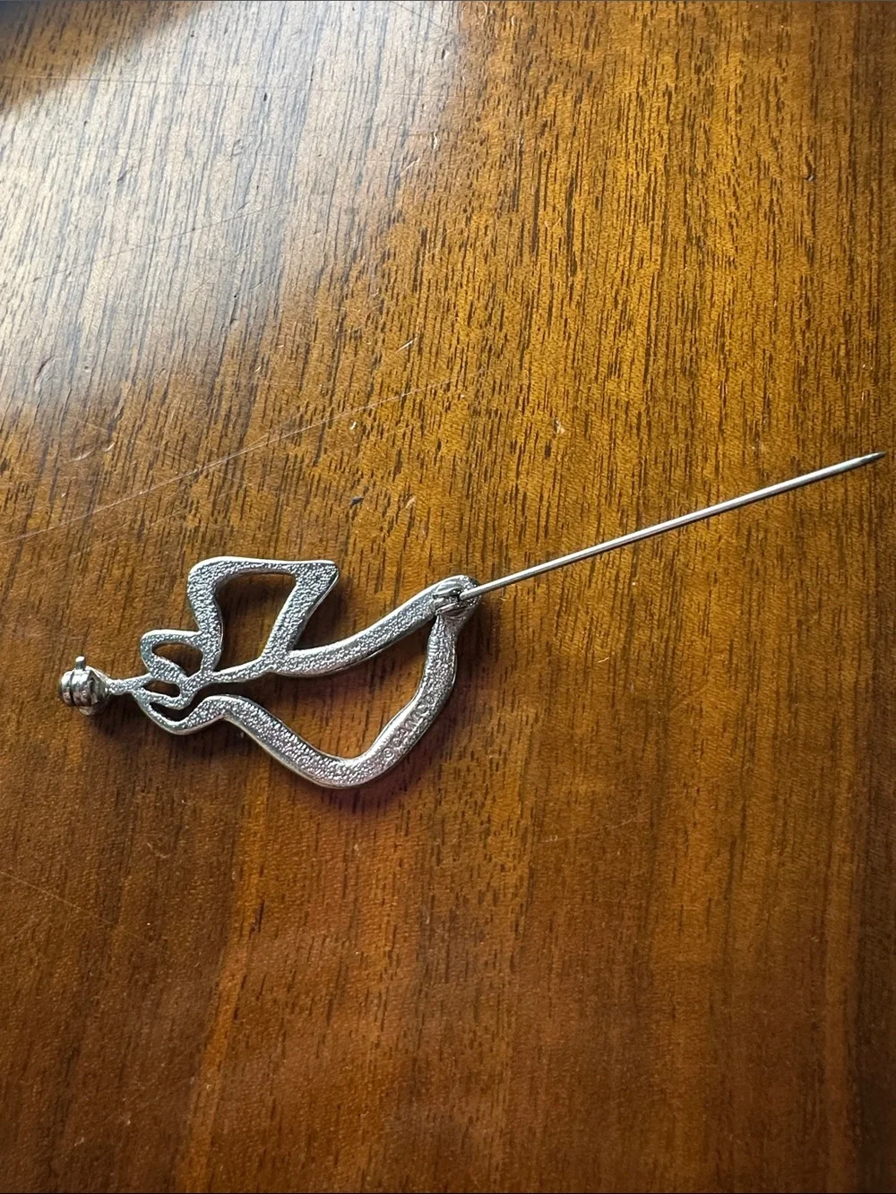 Vintage Silver Tone with Crystals Angel Blowing a Horn Pin Brooch